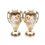 A pair of floral decorated Noritake vases, 30cm high