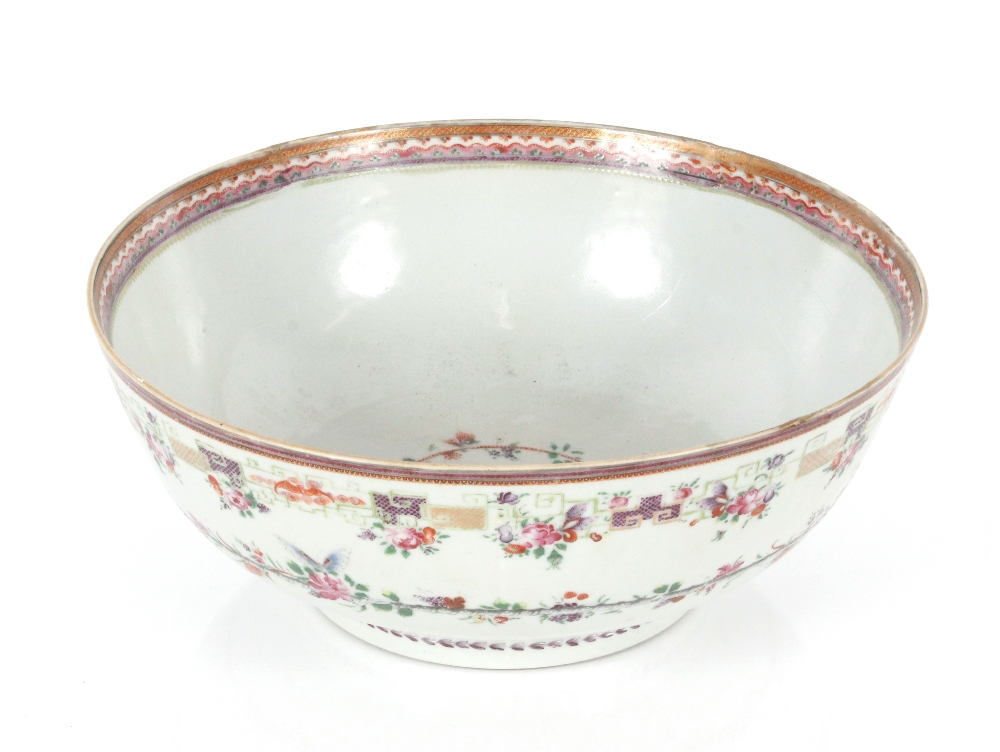 A Chinese famille rose bowl, 29cm dia.; and a Chinese kidney shaped pedestal dish decorated brightly