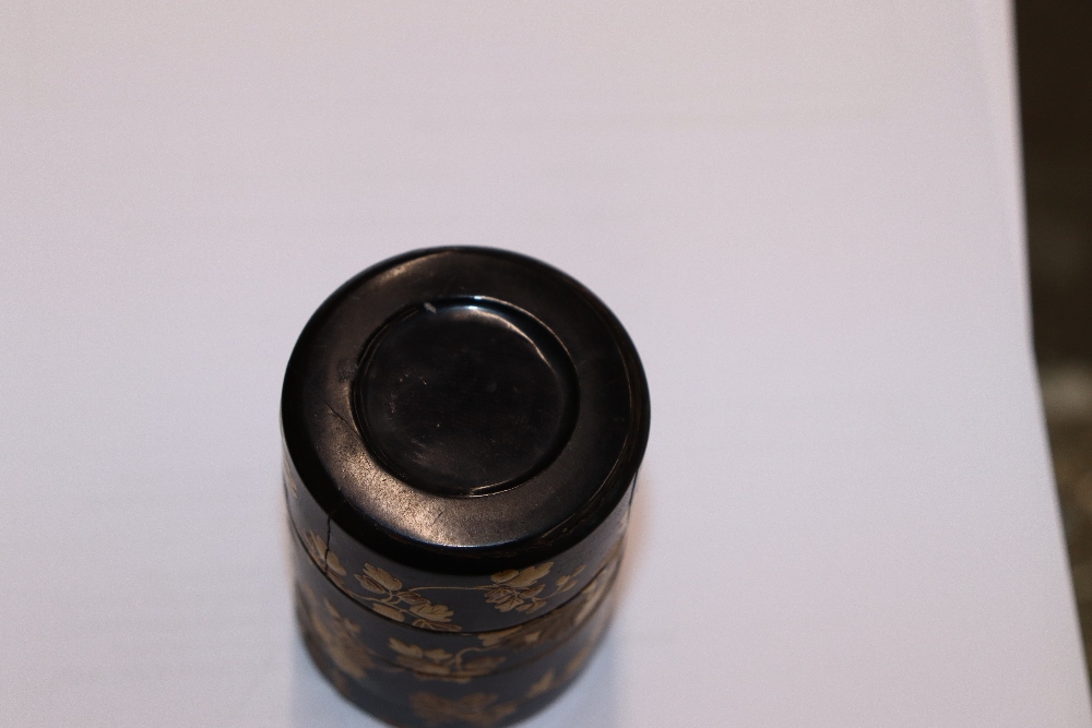 A fine 19th Century Japanese lacquer four compartment cylindrical stacking box, 7.5cm high; and a - Image 9 of 11