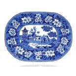 A large 19th Century Rodgers blue and white transfer decorated meat plate, having rare central panel