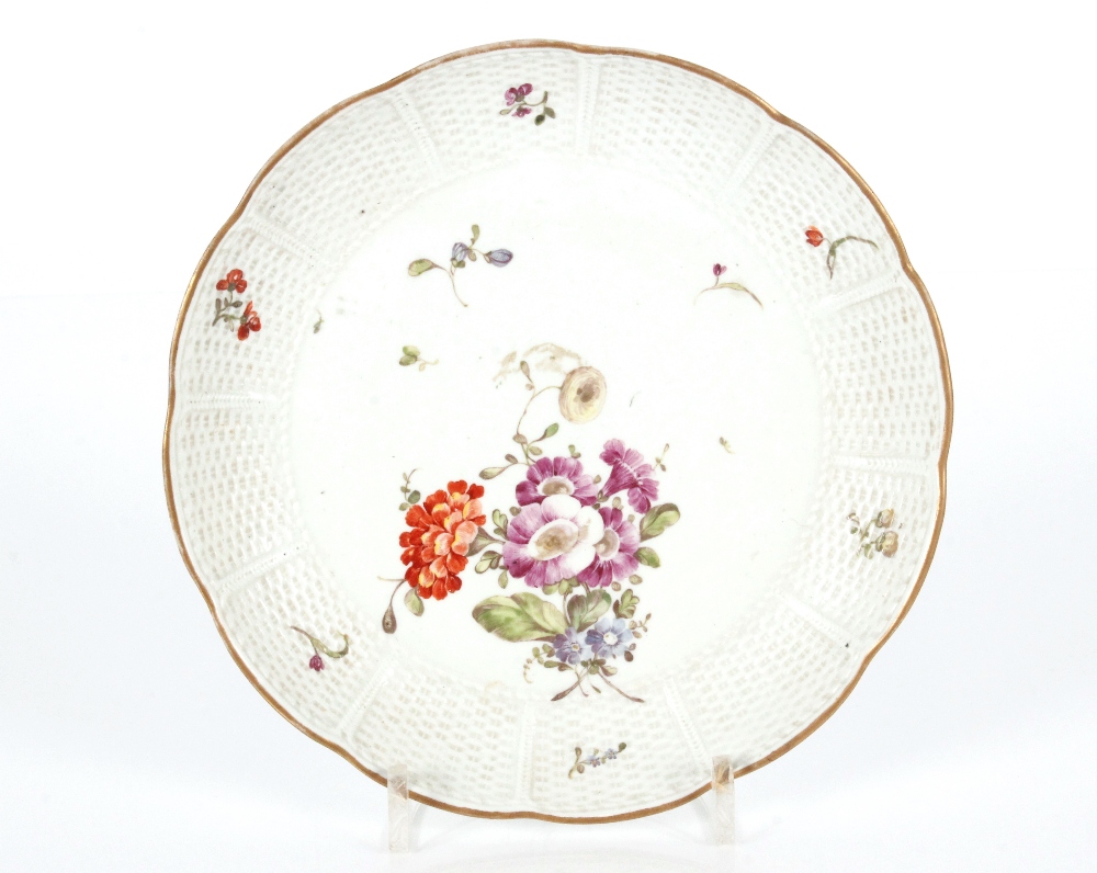 A Meissen floral decorated part tea set, four similar side plates; a 19th Century Dresden basket - Image 4 of 15