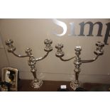 A pair of silver plate three light candelabra AF