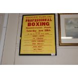 A framed professional boxing poster for Stanbourne
