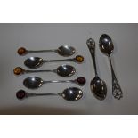 Seven Scottish silver spoons; five with stone term