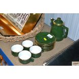 A collection of Apilco green and gilt decorated co