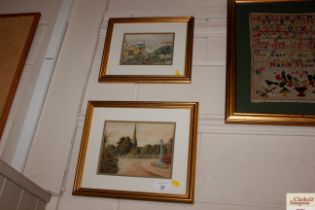 Two watercolour studies depicting village scene an