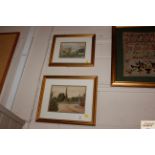 Two watercolour studies depicting village scene an