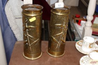A pair of World War I trench art shell cases