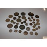 A tray of various silver and white metal coins