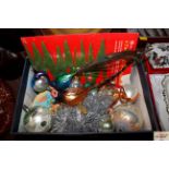 A box of vintage Christmas decorations