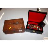 Two trinket boxes and contents of various costume
