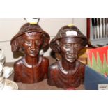 Two Oriental hardwood busts