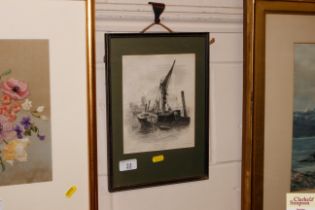 A framed and glazed engraving, Thames Craft at Mil