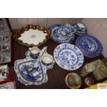 A collection of various blue and white china to in