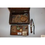 A jewellery box and contents of various costume je