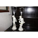 A pair of figural decorated table lamps