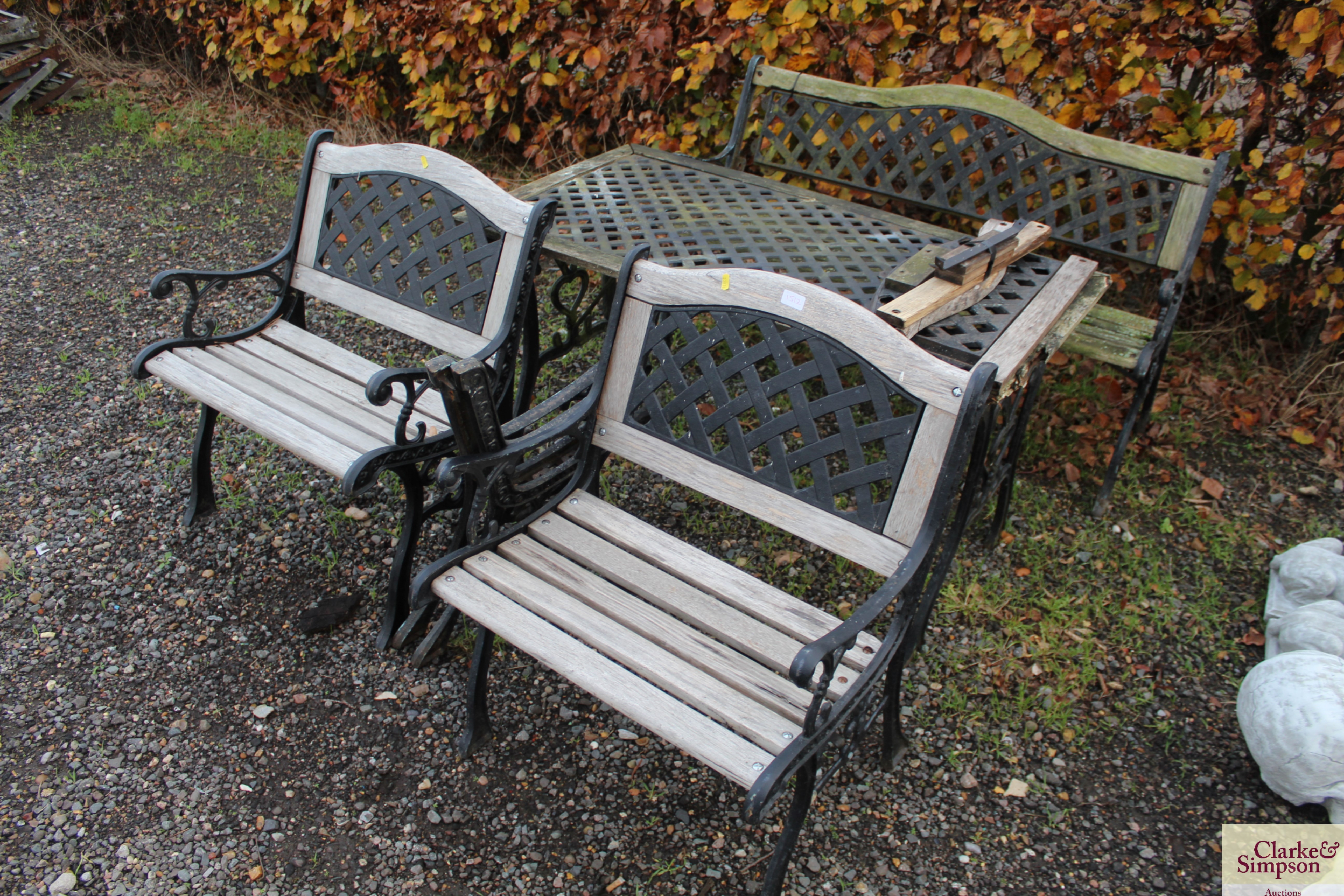 An outdoor garden set comprising of table, bench,