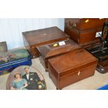 A mother of pearl inlaid sewing box (AF), a mahoga