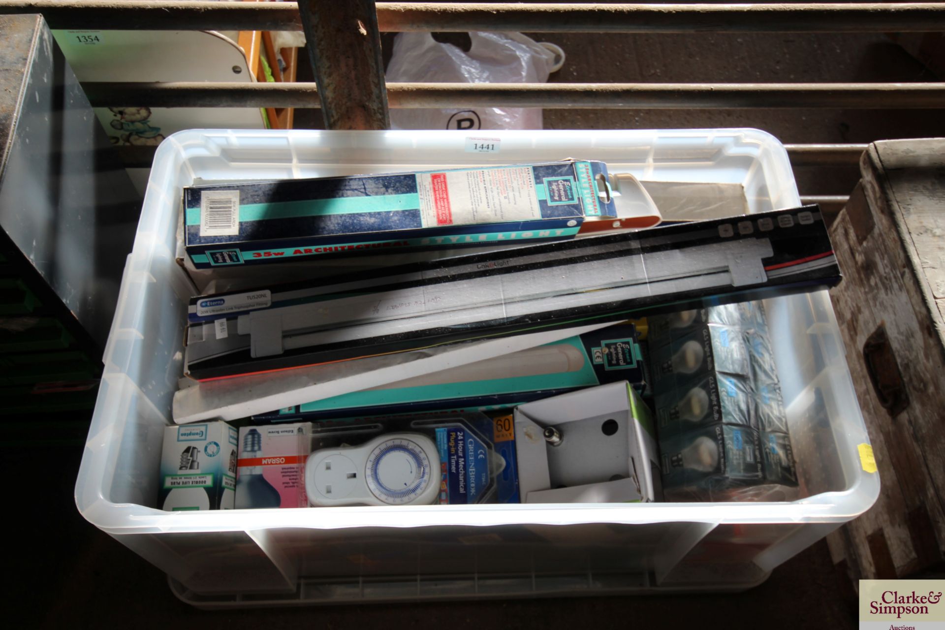 A plastic box of various strip lights, electric ti