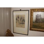 Fred Richards, pencil signed study, Fiesole from t