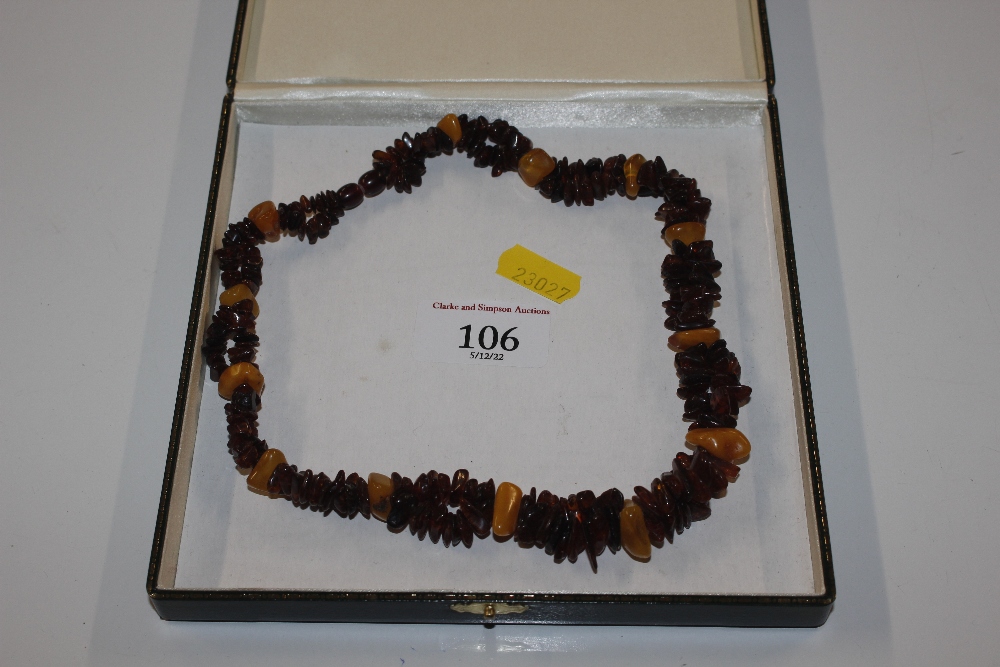 An amber bead necklace