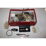 A box of costume jewellery etc