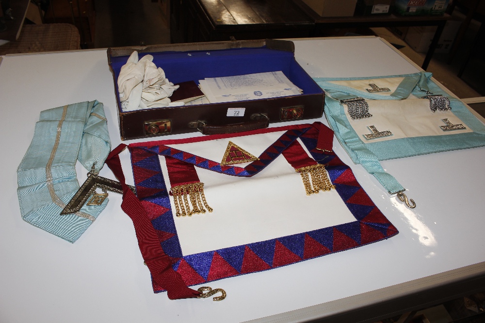 A case and contents of various Masonic regalia