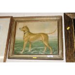 A gilt framed print of a dog