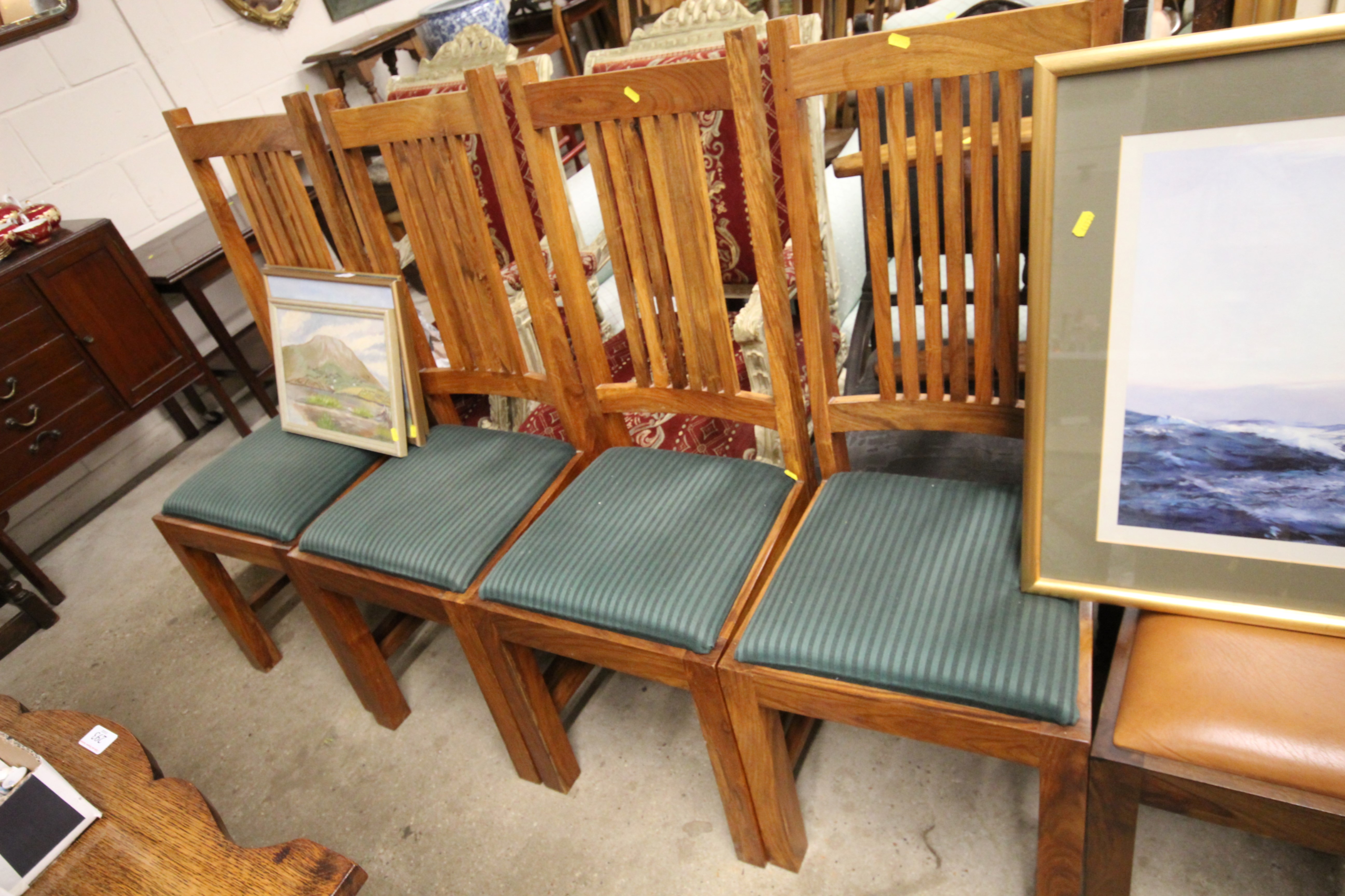 Six hardwood slat back dining chairs - Image 3 of 3