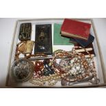 A tray containing various costume jewellery, vinta