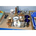 A cruet set, small table gong, table lighter, bras