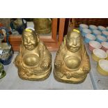 Two concrete gilt decorated Buddhas