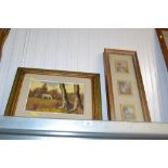 Three paintings contained in common frame and oil