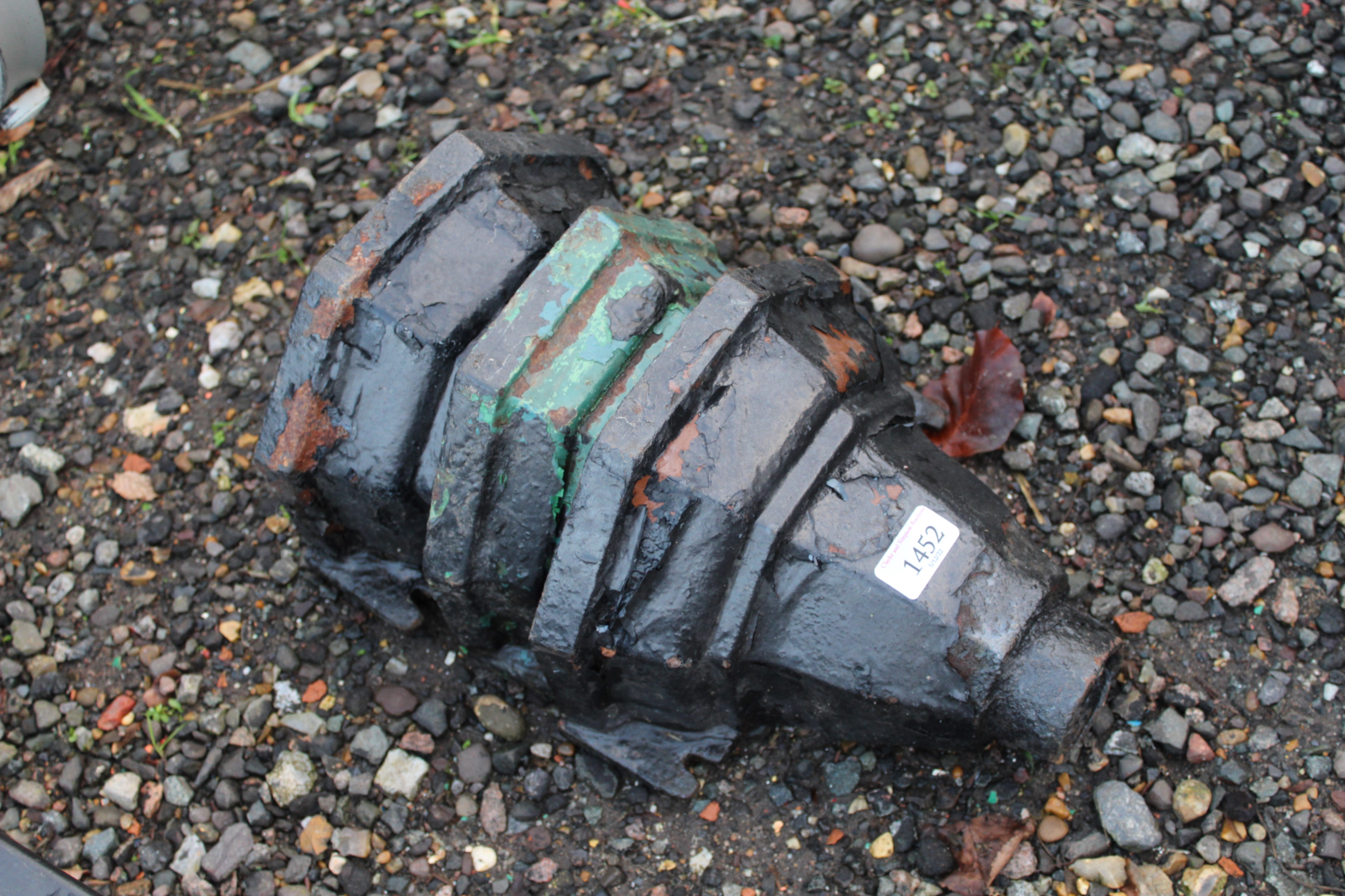 Three vintage cast iron rain hoppers