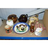 A collection of china to include stoneware bottle,