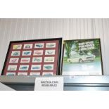 A framed and glazed collection of cards depicting