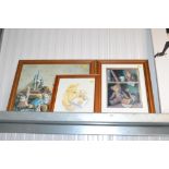 Three pine framed prints of teddy bears