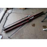 A pair of vintage Schafer Kampf wooden skis and a