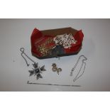 A box of miscellaneous beads, chains and diamanté