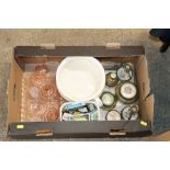 A box of various glassware; dressing table set; ch