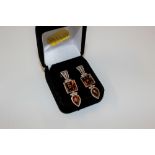 A Sterling silver and amber set drop ear-rings