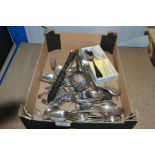 A box containing various silver plated cutlery