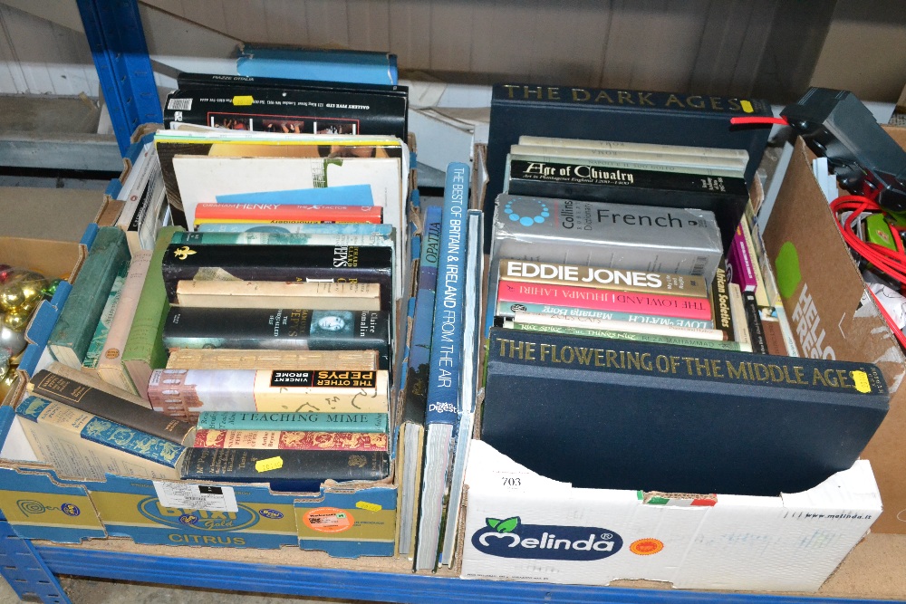 Two boxes containing various books