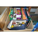 A box of children's toys and games