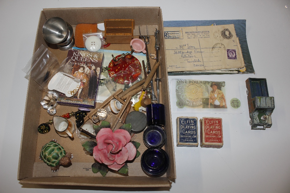 A tray of various sundry items to include miniatur