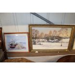 An oil on canvas depicting wintry scene, signed to