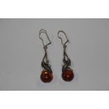 A pair of Sterling silver and amber set Art Nouvea