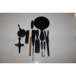 A quantity of mostly ebonised dressing table items