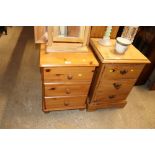 A modern pine bedside chest fitted three drawers