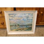 A framed coloured print after Alfred Sisley